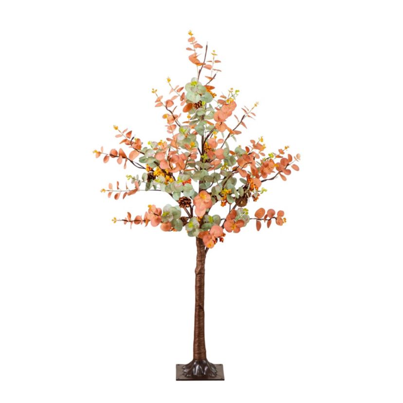 4-Foot Pre-Lit Autumn Eucalyptus Artificial Fall Tree with Pinecones, Berries and 60 Warm White LED Lights