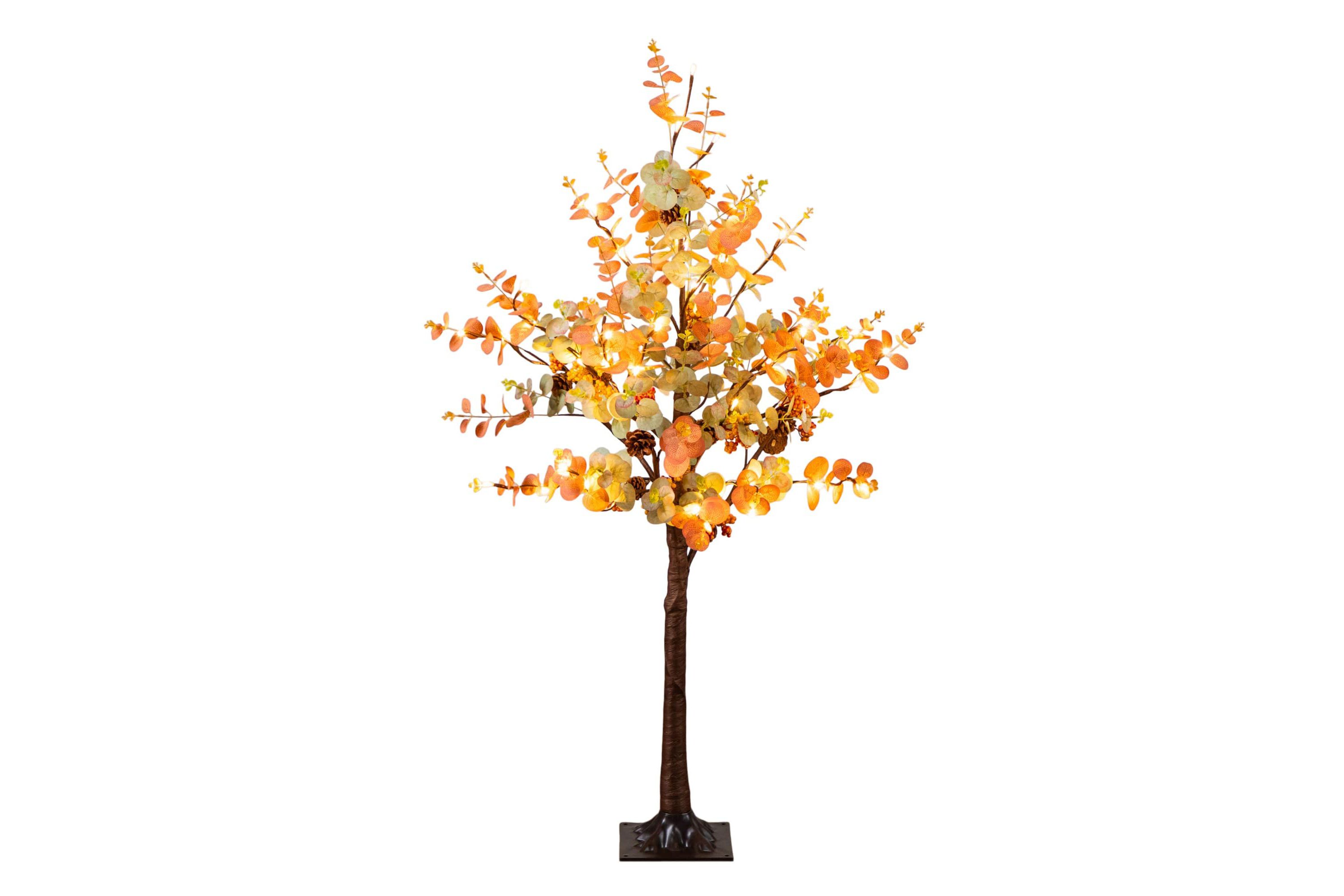 4-Foot Pre-Lit Autumn Eucalyptus Artificial Fall Tree with Pinecones, Berries and 60 Warm White LED Lights