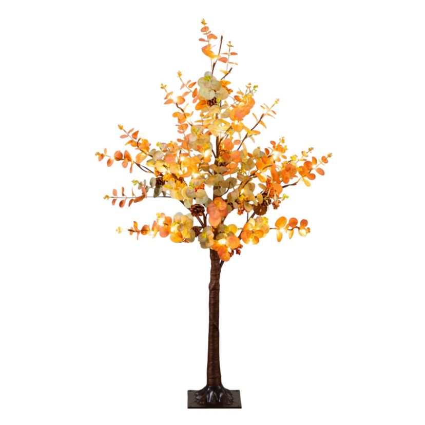 4-Foot Pre-Lit Autumn Eucalyptus Artificial Fall Tree with Pinecones, Berries and 60 Warm White LED Lights