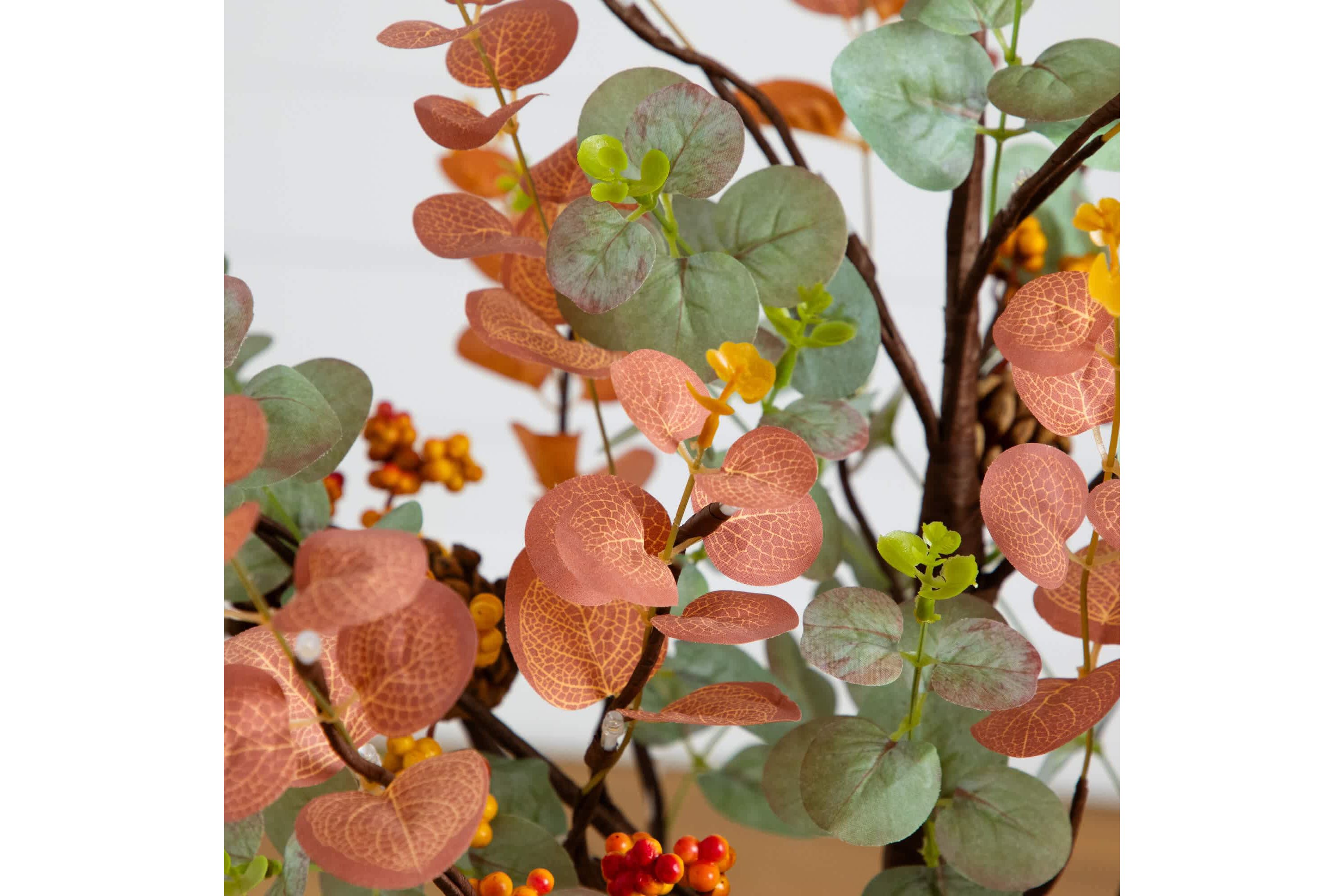 4-Foot Pre-Lit Autumn Eucalyptus Artificial Fall Tree with Pinecones, Berries and 60 Warm White LED Lights