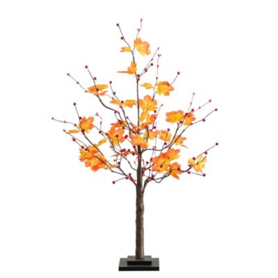 Nearly Natural 3-Foot Pre-Lit Autumn Maple Artificial Fall Tree with Berries and 36 Warm White LED Lights, Orange