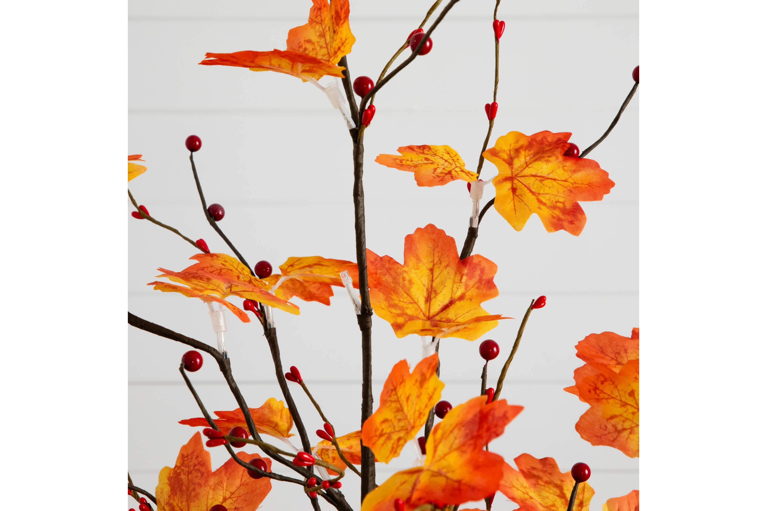 3-Foot Pre-Lit Autumn Maple Artificial Fall Tree with Berries and 36 Warm White LED Lights