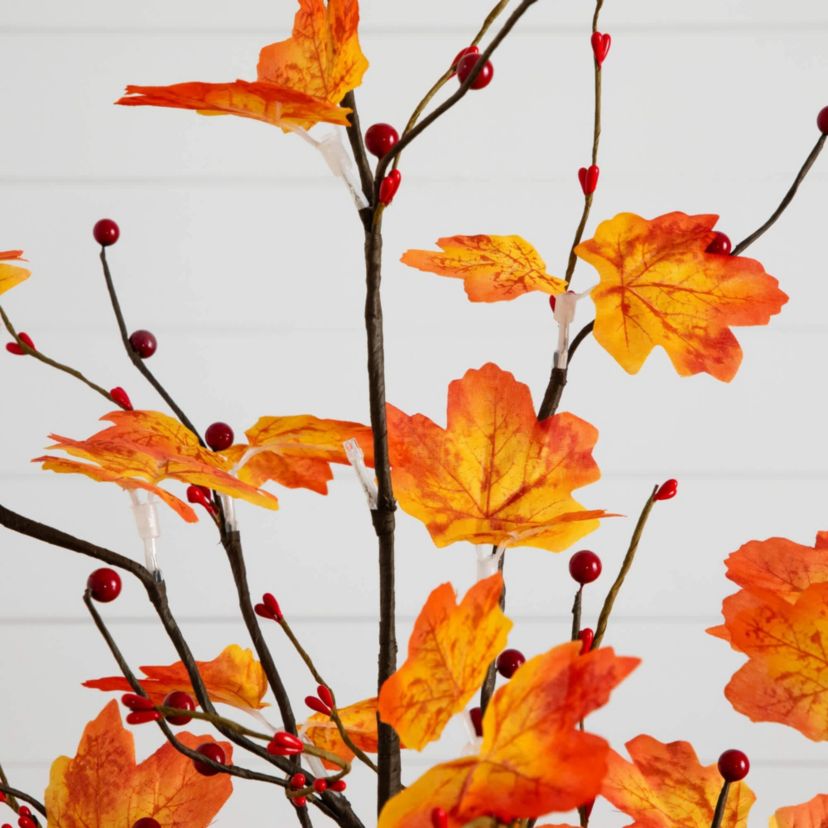 3-Foot Pre-Lit Autumn Maple Artificial Fall Tree with Berries and 36 Warm White LED Lights