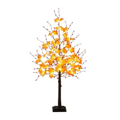 Nearly Natural 4-Foot Pre-Lit Autumn Maple Artificial Fall Tree with Berries and 60 Warm White LED Lights