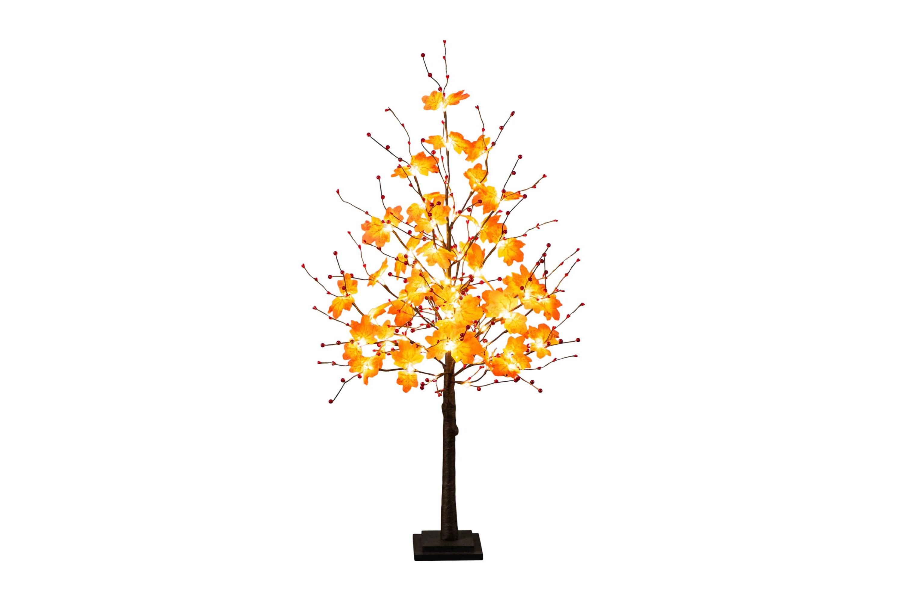 4-Foot Pre-Lit Autumn Maple Artificial Fall Tree with Berries and 60 Warm White LED Lights