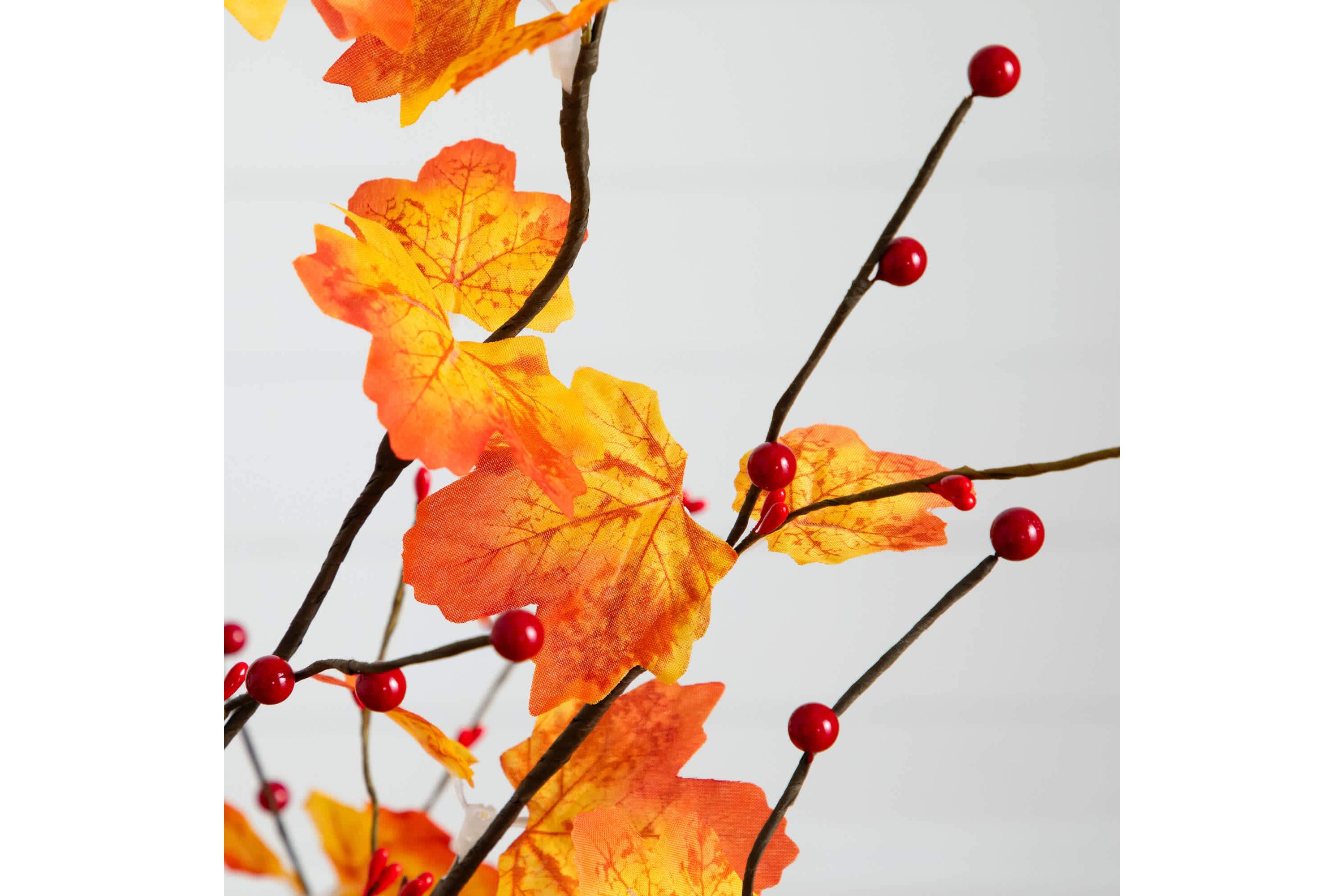 4-Foot Pre-Lit Autumn Maple Artificial Fall Tree with Berries and 60 Warm White LED Lights