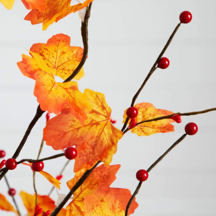 4-Foot Pre-Lit Autumn Maple Artificial Fall Tree with Berries and 60 Warm White LED Lights