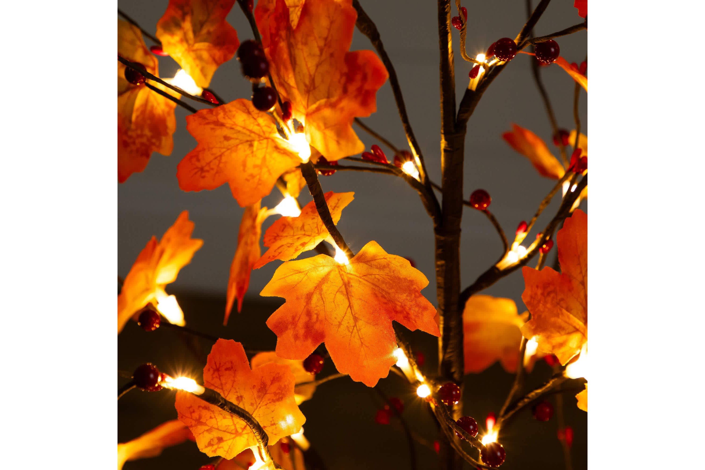 4-Foot Pre-Lit Autumn Maple Artificial Fall Tree with Berries and 60 Warm White LED Lights