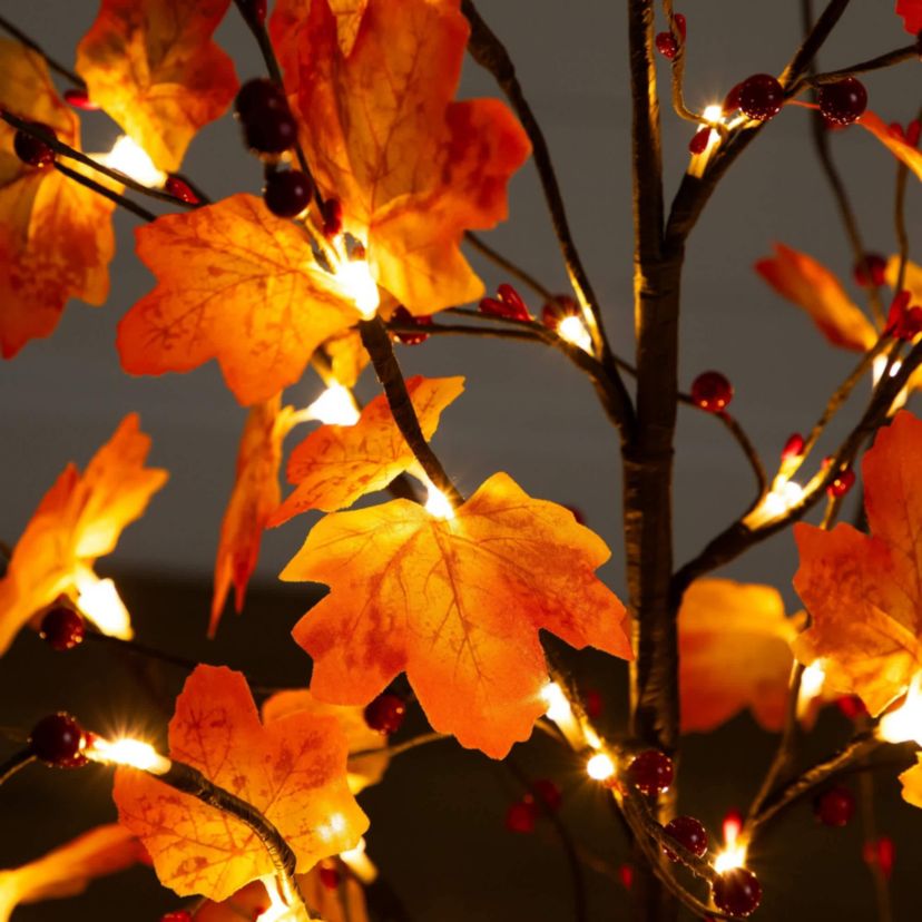 4-Foot Pre-Lit Autumn Maple Artificial Fall Tree with Berries and 60 Warm White LED Lights