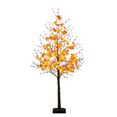 Nearly Natural 5-Foot Pre-Lit Autumn Maple Artificial Fall Tree with Berries and 96 Warm White LED Lights