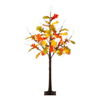 Nearly Natural 4-Foot Pre-Lit Autumn Maple Artificial Fall Tree with Pinecones, Acorns and 60 Warm White LED Lights, Orange