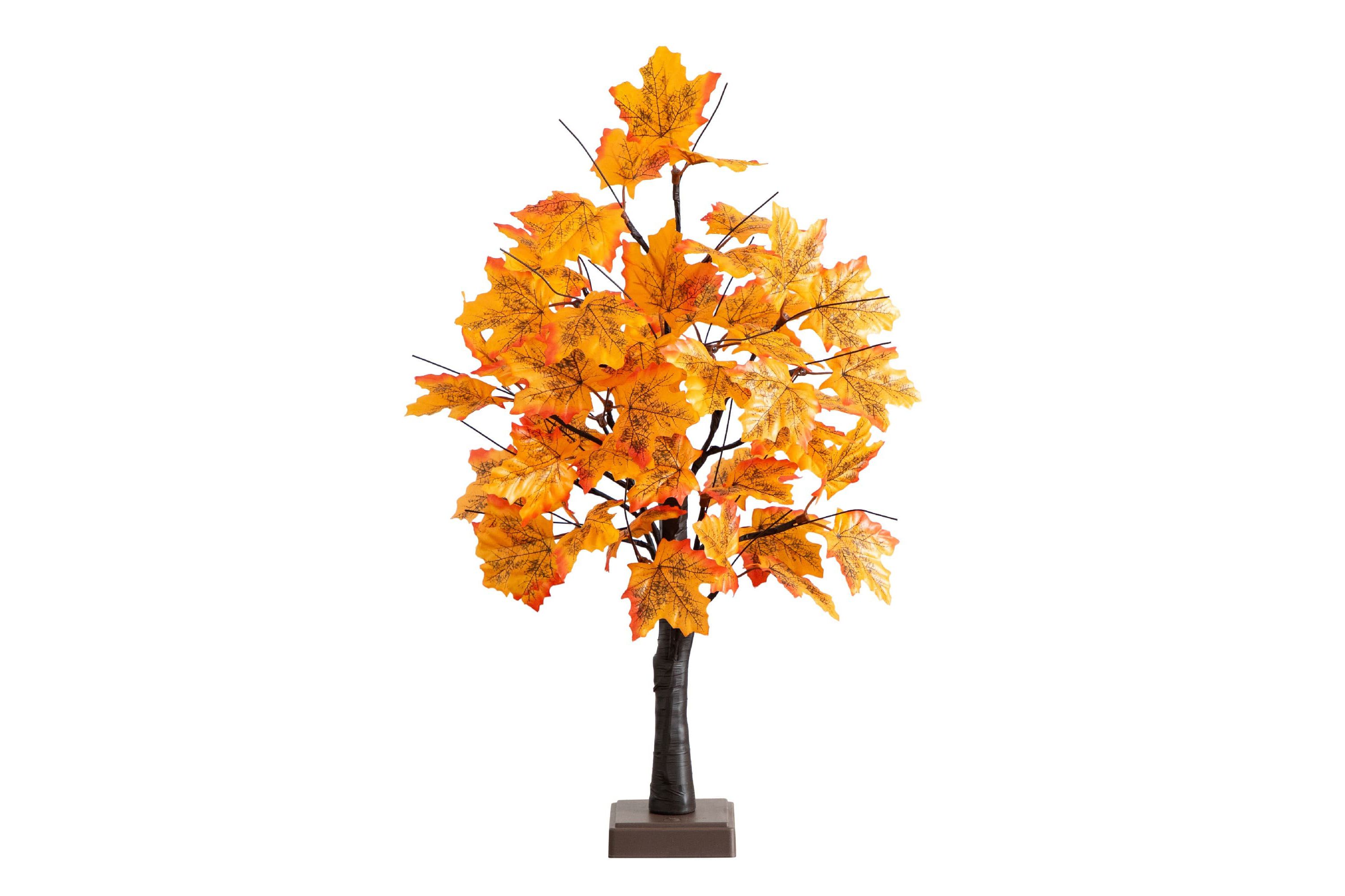 2-Foot Pre-Lit Autumn Maple Artificial Fall Tree with 24 Warm White LED Lights and Detachable Base