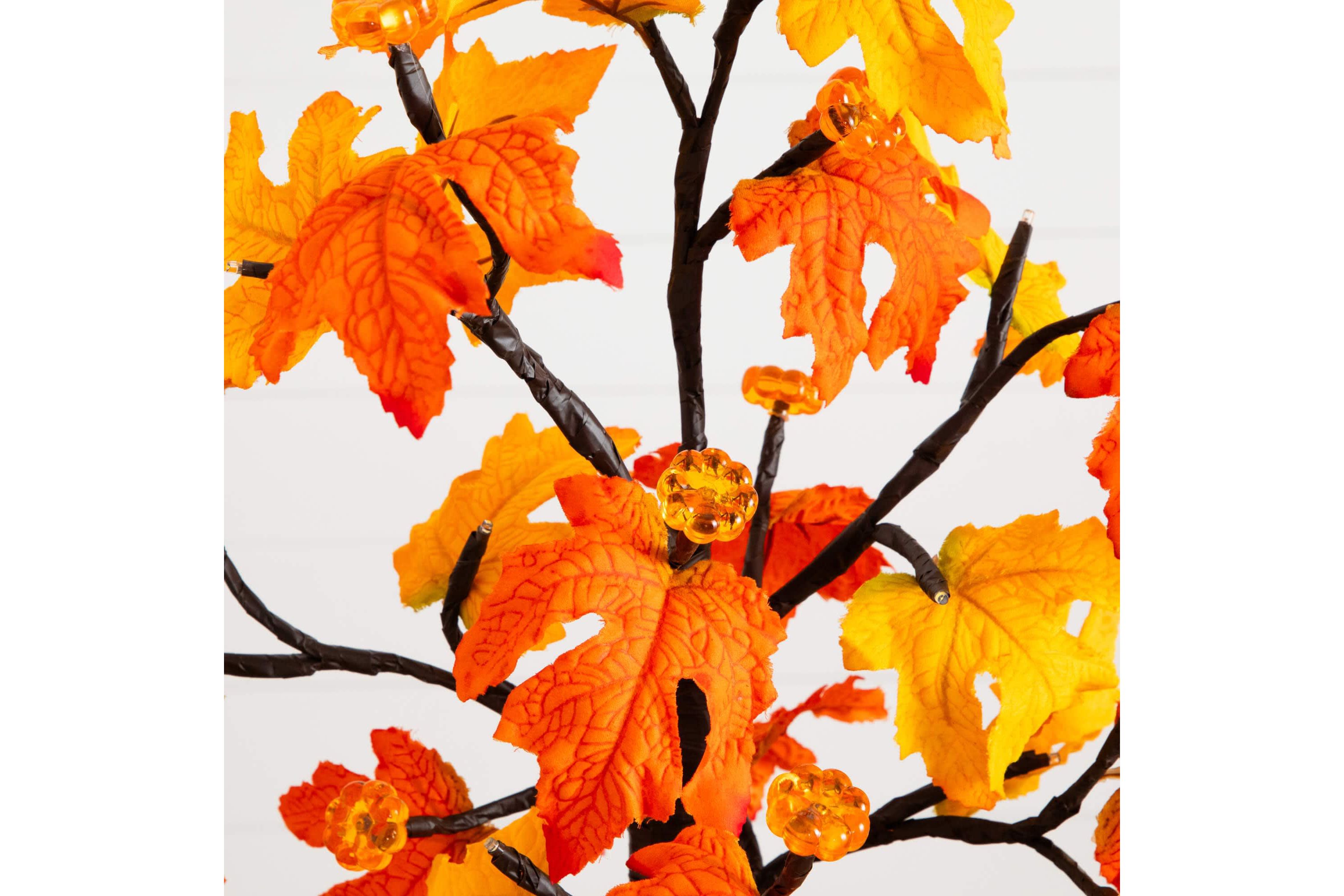 2-Foot Pre-Lit Autumn Maple Artificial Fall Tree with 24 Warm White LED Lights and Detachable Base