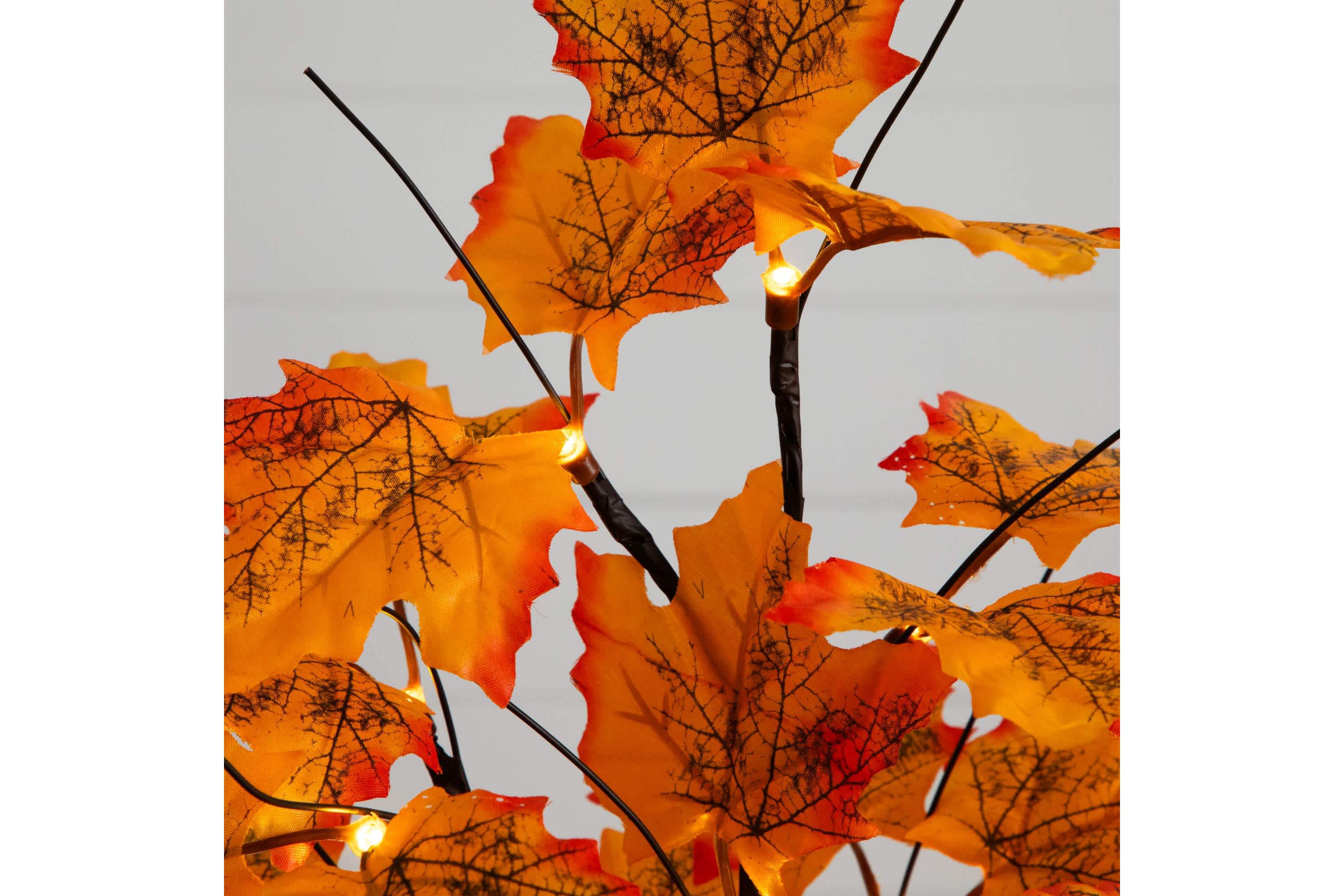 2-Foot Pre-Lit Autumn Maple Artificial Fall Tree with 24 Warm White LED Lights and Detachable Base