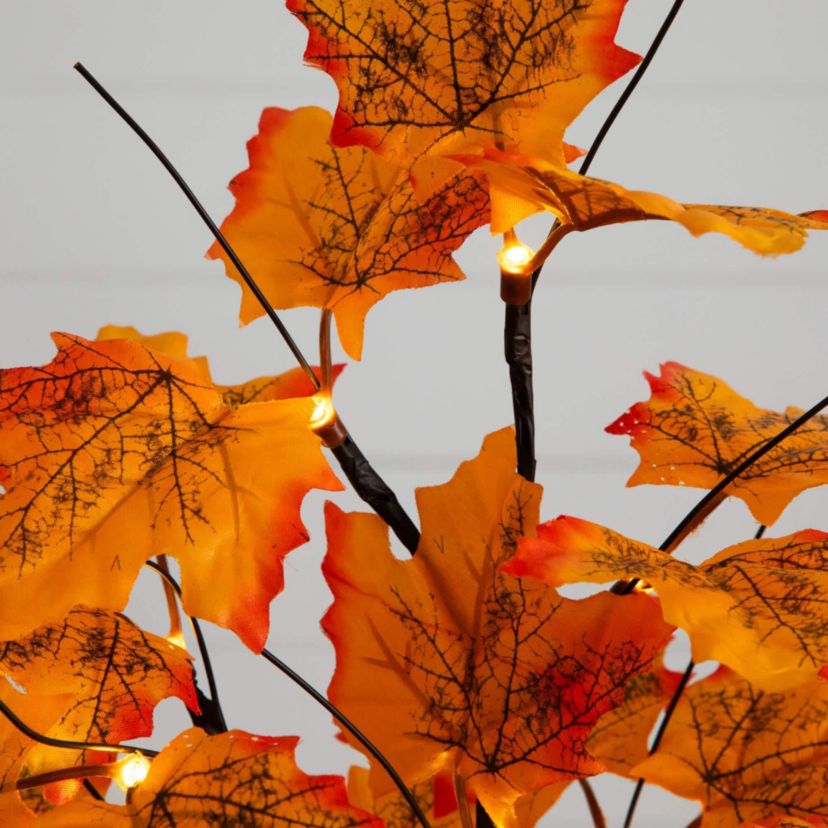 2-Foot Pre-Lit Autumn Maple Artificial Fall Tree with 24 Warm White LED Lights and Detachable Base