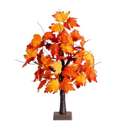Nearly Natural 2-Foot Pre-Lit Bright Autumn Maple Artificial Fall Tree with 24 Warm White LED Lights and Detachable Base