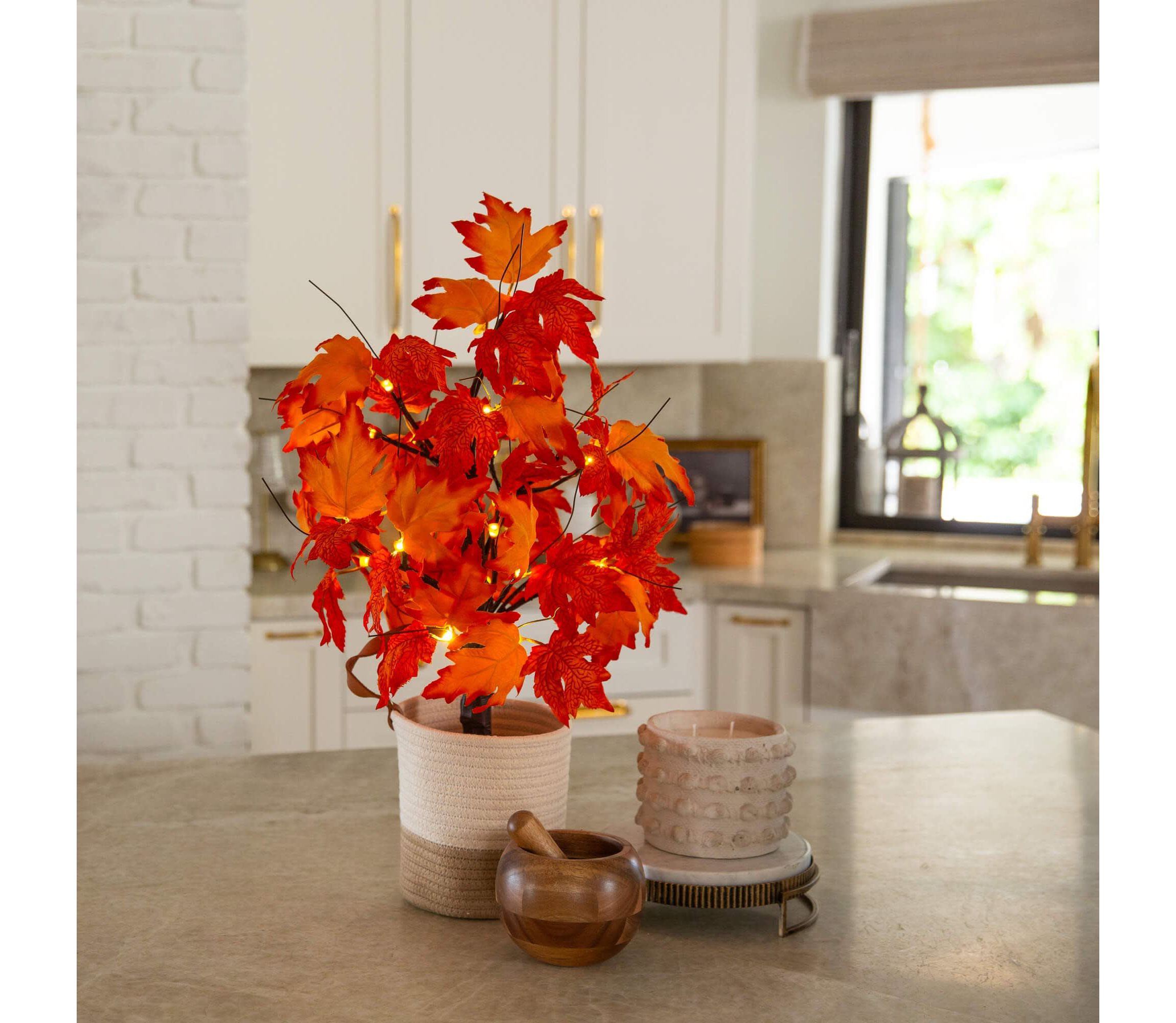 2-Foot Pre-Lit Bright Autumn Maple Artificial Fall Tree with 24 Warm White LED Lights and Detachable Base