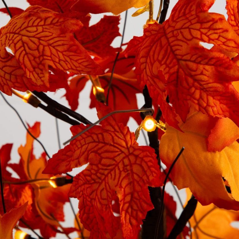 2-Foot Pre-Lit Bright Autumn Maple Artificial Fall Tree with 24 Warm White LED Lights and Detachable Base