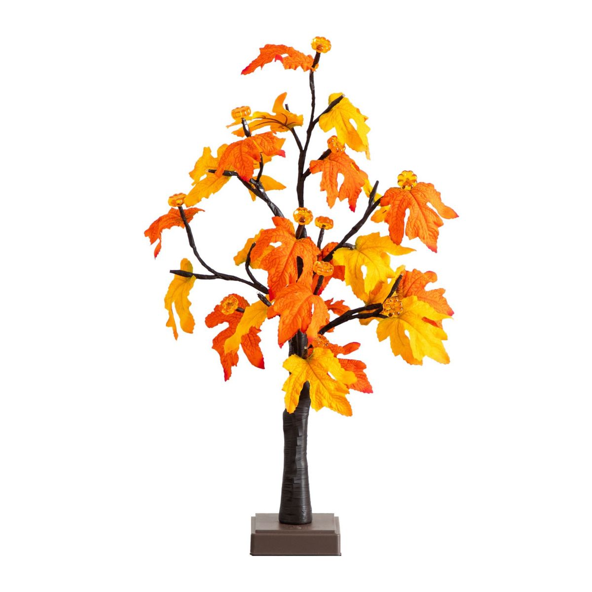 2-Foot Pre-Lit Autumn Maple Artificial Fall Tree with 24 Warm White LED & Pumpkin Shaped Lights with Detachable Base