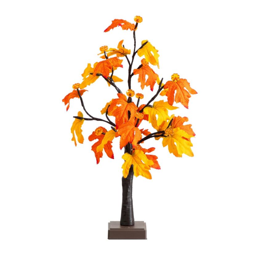 2-Foot Pre-Lit Autumn Maple Artificial Fall Tree with 24 Warm White LED & Pumpkin Shaped Lights with Detachable Base