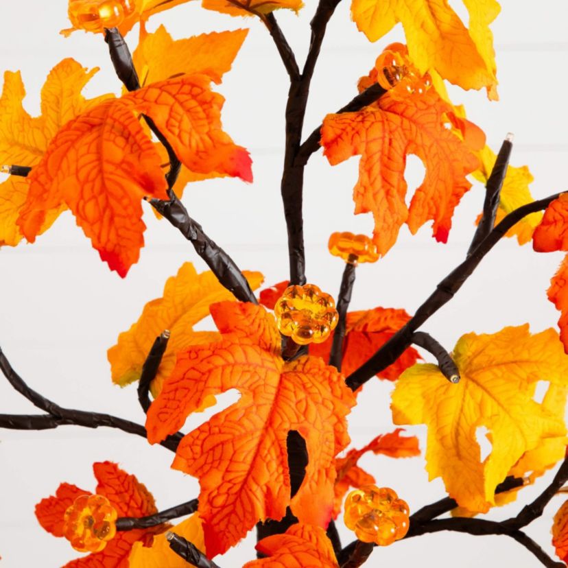 2-Foot Pre-Lit Autumn Maple Artificial Fall Tree with 24 Warm White LED & Pumpkin Shaped Lights with Detachable Base