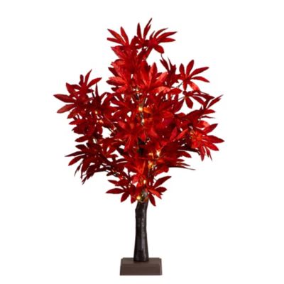 Nearly Natural 2-Foot Pre-Lit Red Autumn Maple Artificial Fall Tree with 50 Warm White LED Lights and Detachable Base