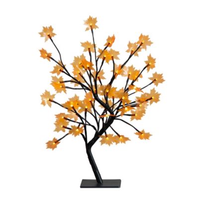 Nearly Natural 18-Inch Pre-Lit Autumn Artificial Maple Fall Tree with 48 Warm White LED Maple Shaped Lights, Orange