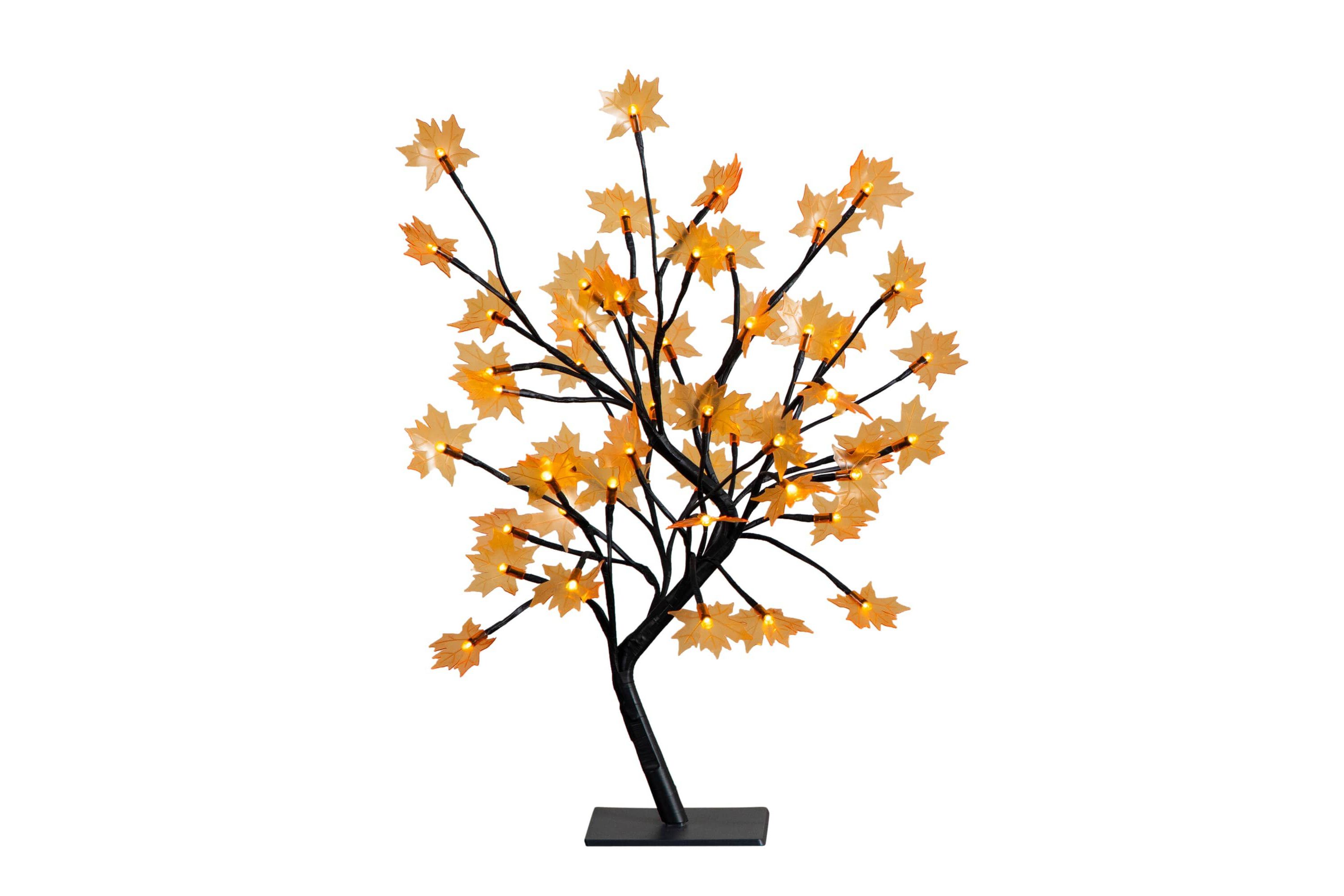 18-Inch Pre-Lit Autumn Artificial Maple Fall Tree with 48 Warm White LED Maple Shaped Lights