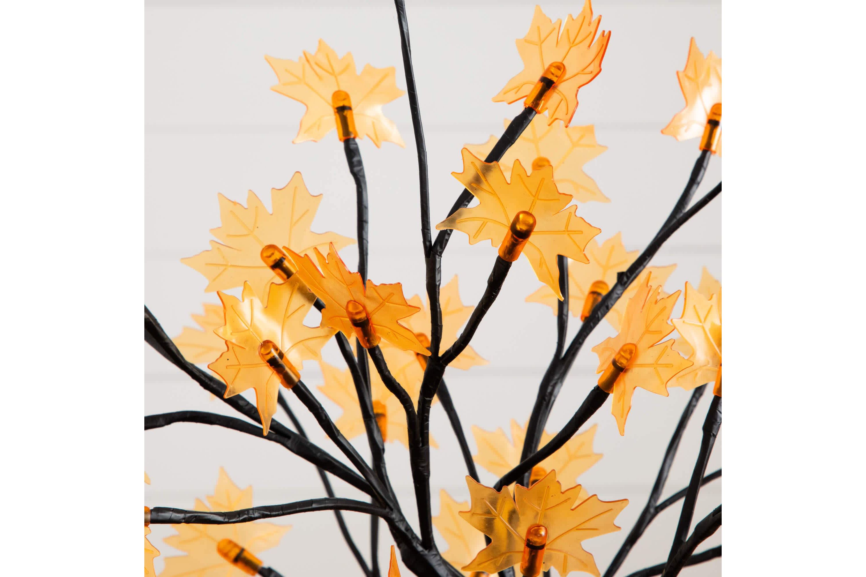 18-Inch Pre-Lit Autumn Artificial Maple Fall Tree with 48 Warm White LED Maple Shaped Lights