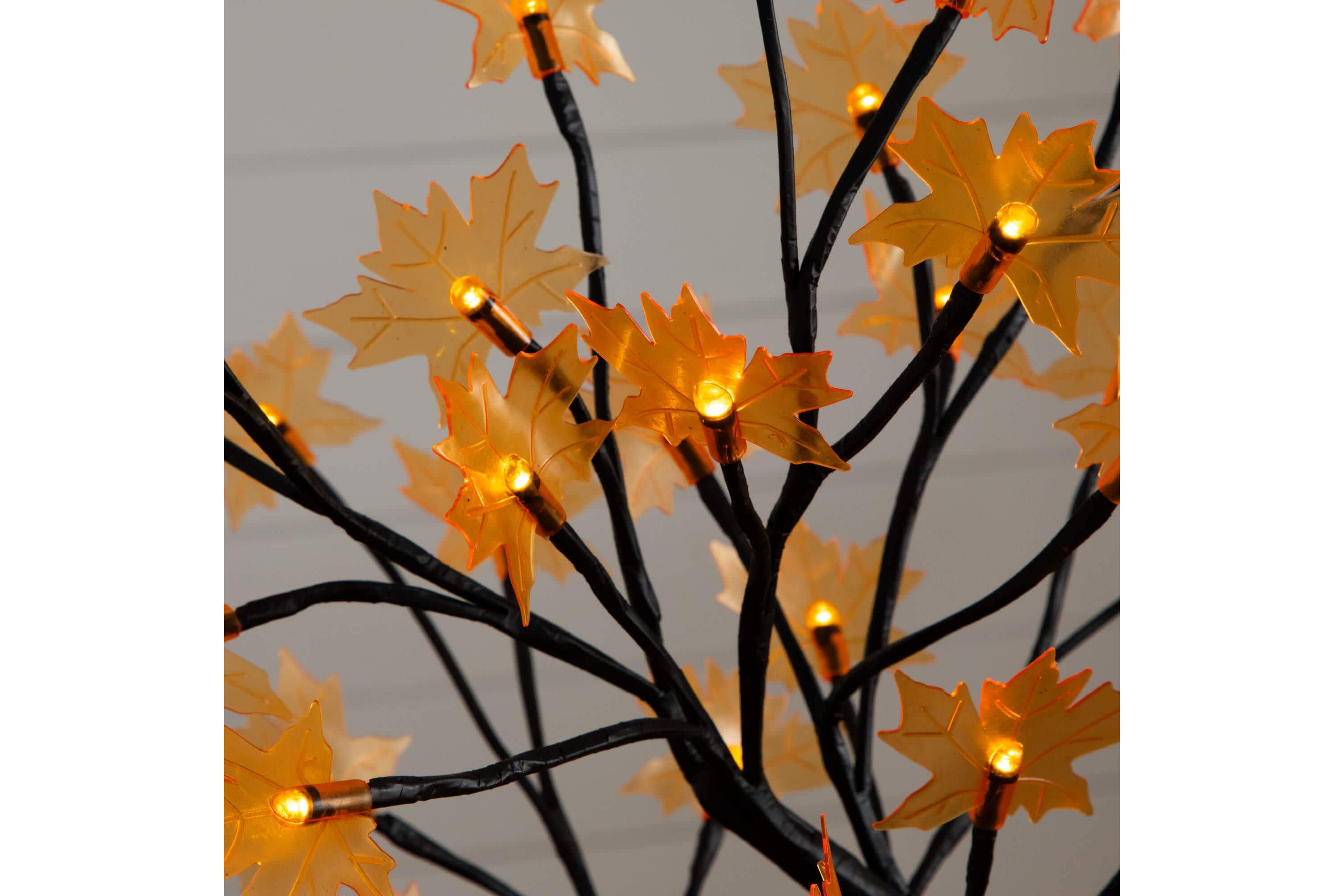 18-Inch Pre-Lit Autumn Artificial Maple Fall Tree with 48 Warm White LED Maple Shaped Lights