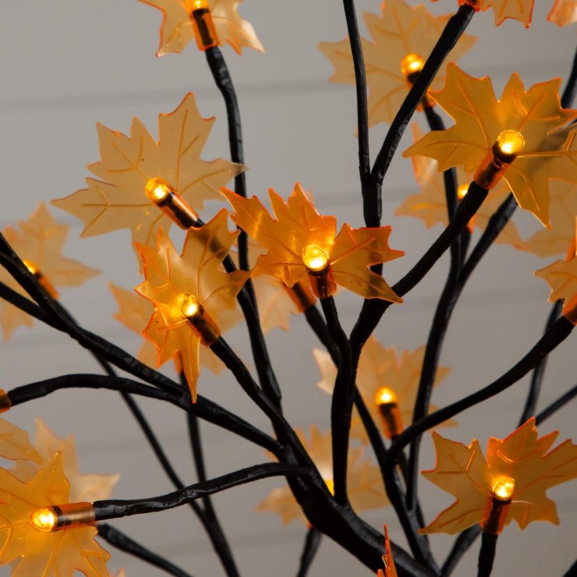 18-Inch Pre-Lit Autumn Artificial Maple Fall Tree with 48 Warm White LED Maple Shaped Lights
