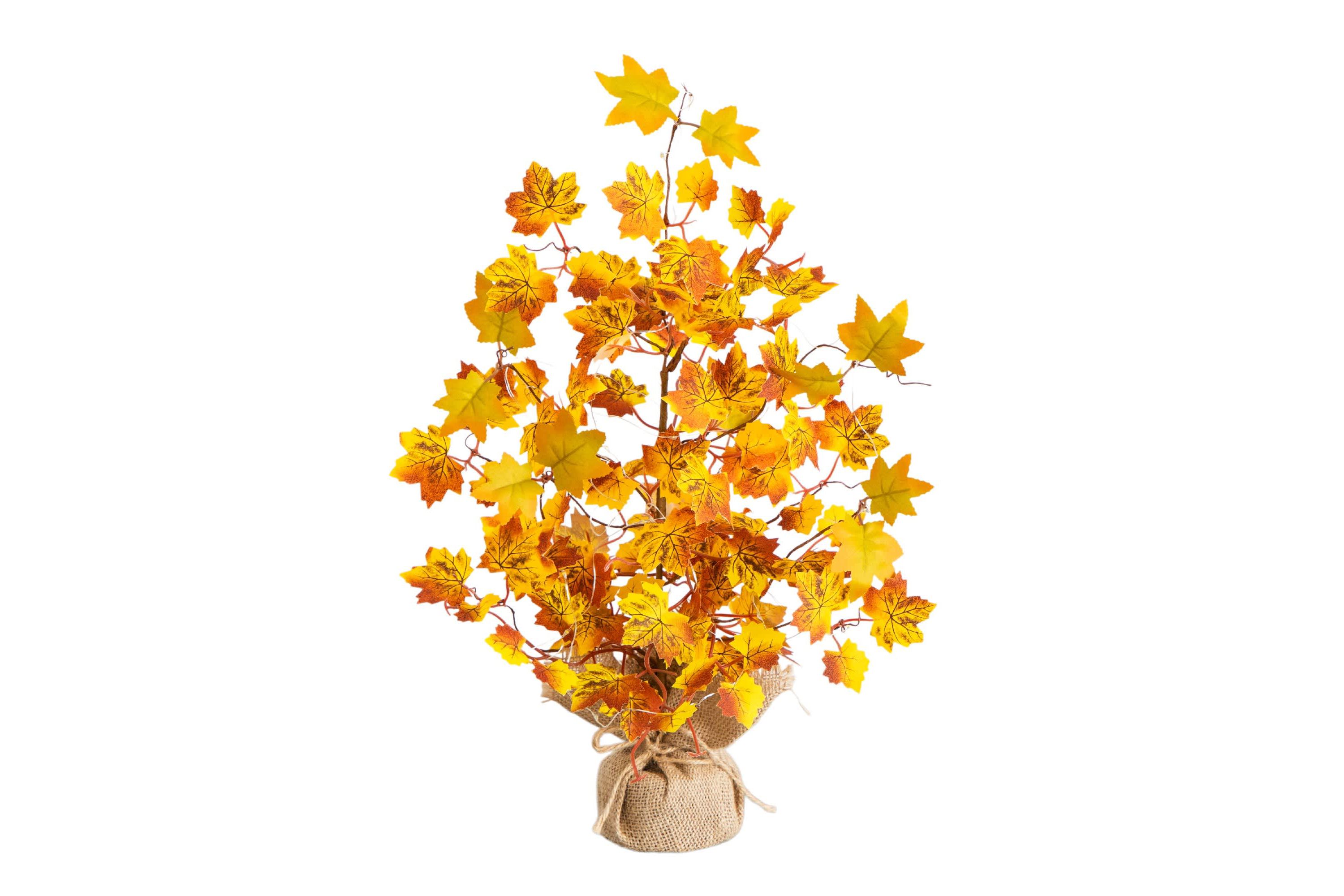 18-Inch Pre-Lit Autumn Maple Artificial Fall Tree with 30 LED String Lights in Burlap Wrapped Base