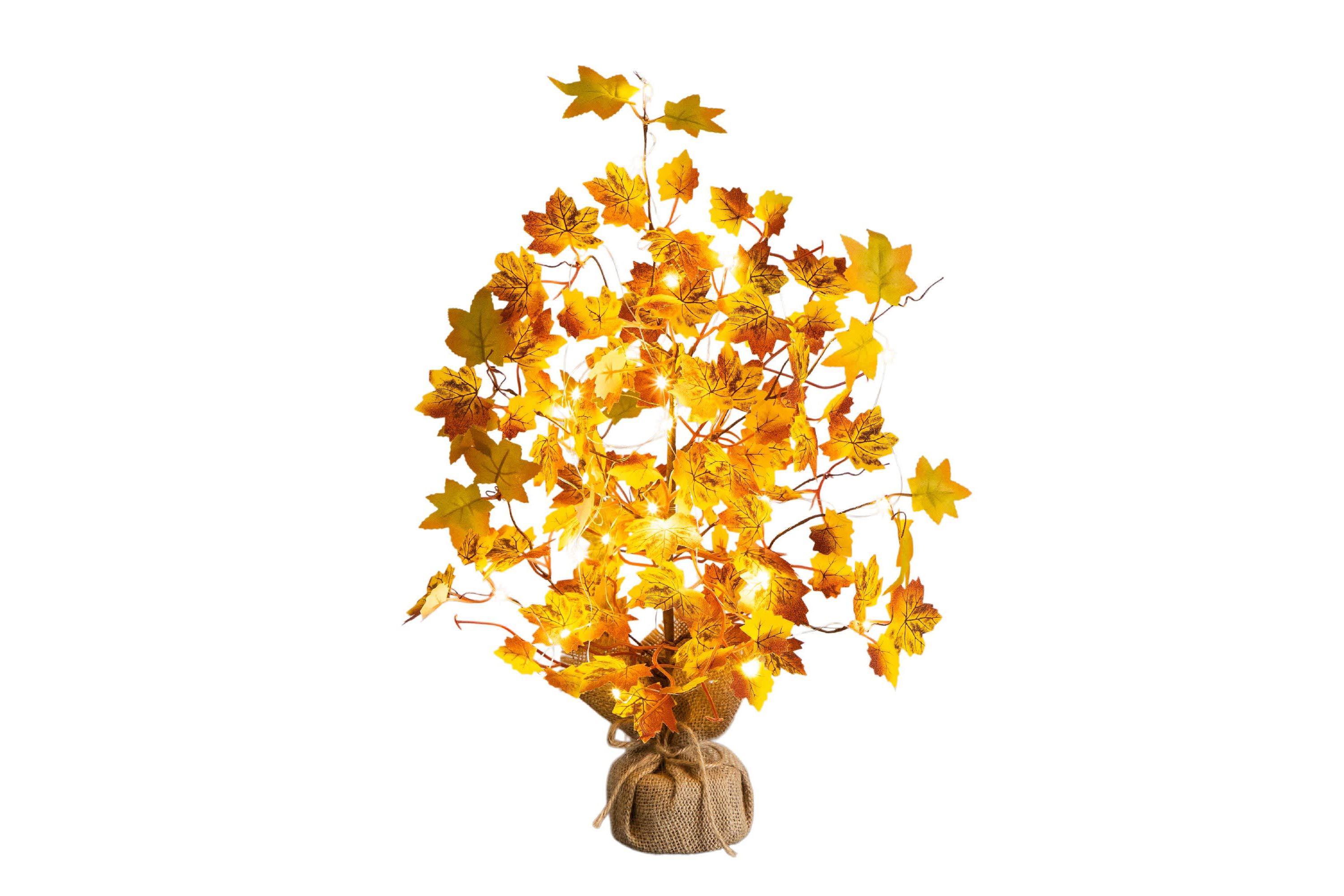 18-Inch Pre-Lit Autumn Maple Artificial Fall Tree with 30 LED String Lights in Burlap Wrapped Base