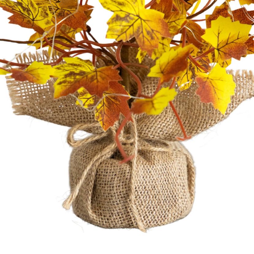 18-Inch Pre-Lit Autumn Maple Artificial Fall Tree with 30 LED String Lights in Burlap Wrapped Base