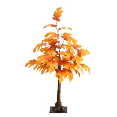 Nearly Natural 3-Foot Pre-Lit Autumn Maple Artificial Fall Tree with 80 Warm White LED Lights, Orange