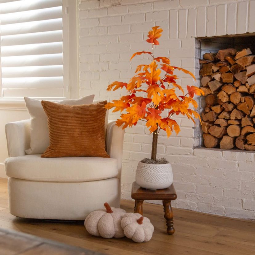 3-Foot Pre-Lit Autumn Maple Artificial Fall Tree with 80 Warm White LED Lights