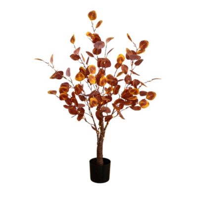Nearly Natural 3-Foot Pre-Lit Autumn Eucalyptus Artificial Fall Tree with 80 Warm White LED Lights, Red