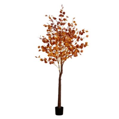 Nearly Natural 7-Foot Pre-Lit Grand Autumn Eucalyptus Artificial Fall Tree with 420 Warm White LED Lights, Red