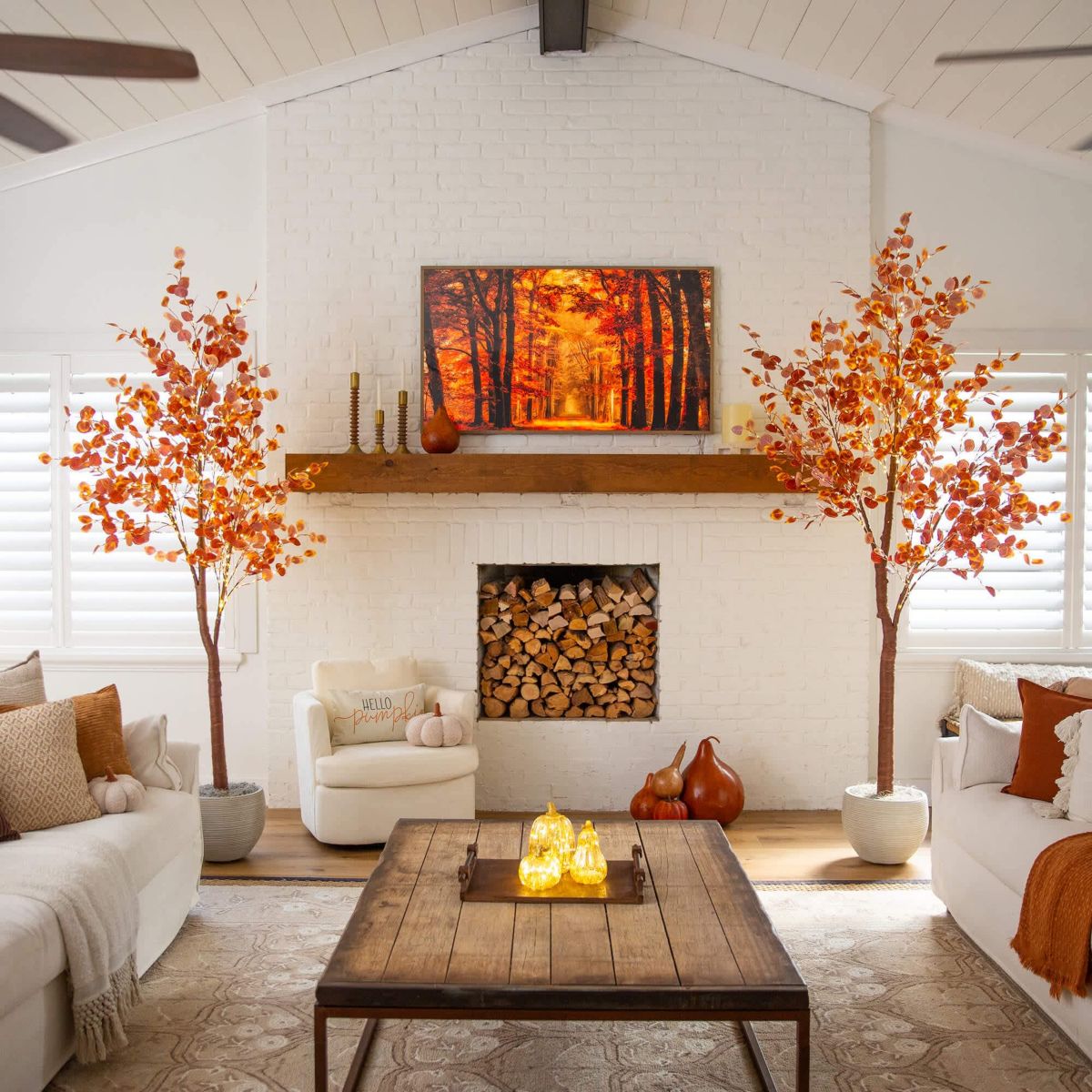 8-Foot Pre-Lit Grand Autumn Eucalyptus Artificial Fall Tree with 540 Warm White LED Lights