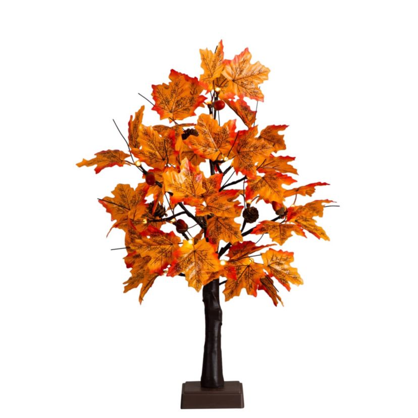2-Foot Pre-Lit Autumn Maple Artificial Fall Tree with Acorns & Pinecones and 18 Warm White LED Lights