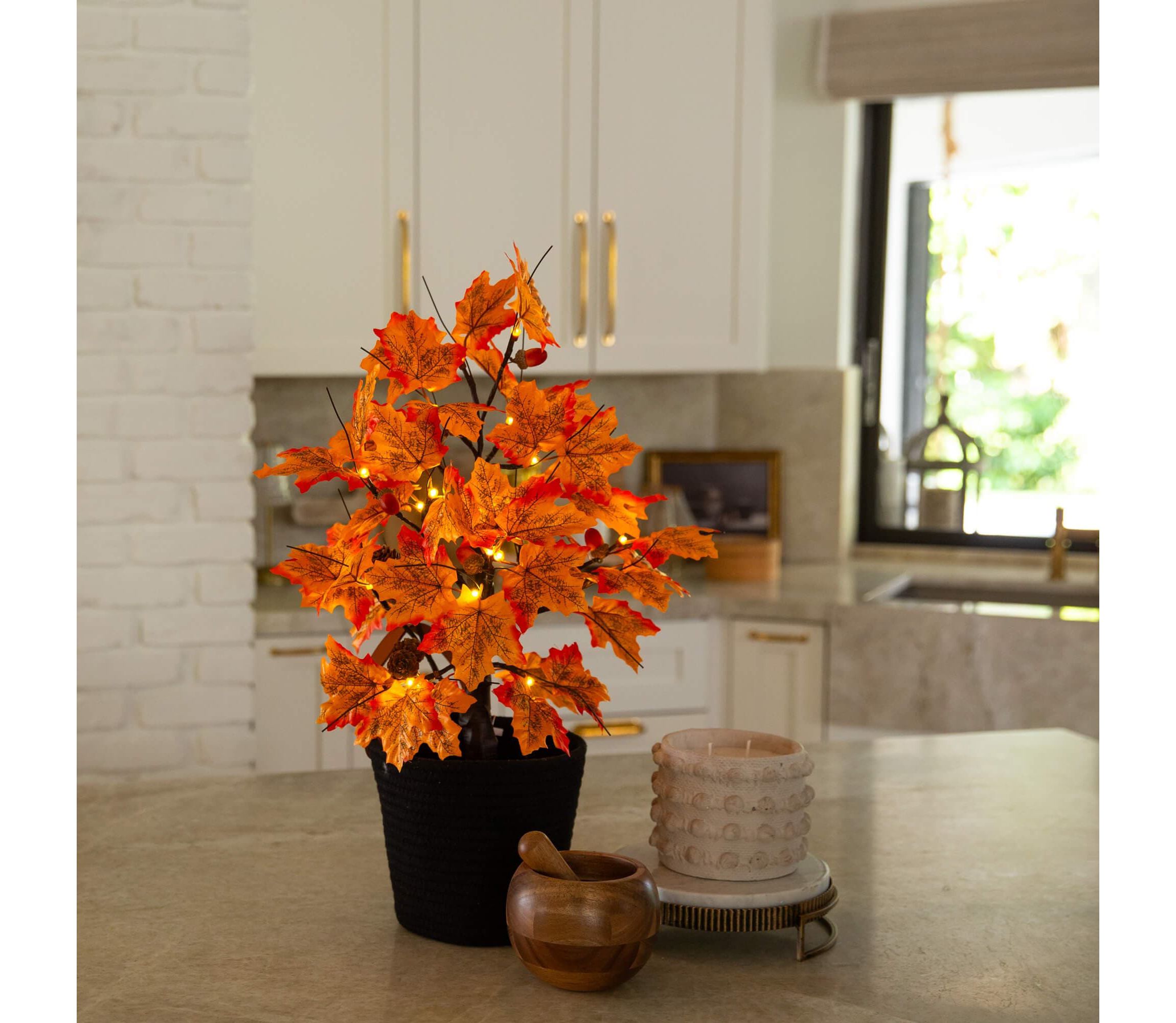 2-Foot Pre-Lit Autumn Maple Artificial Fall Tree with Acorns & Pinecones and 18 Warm White LED Lights