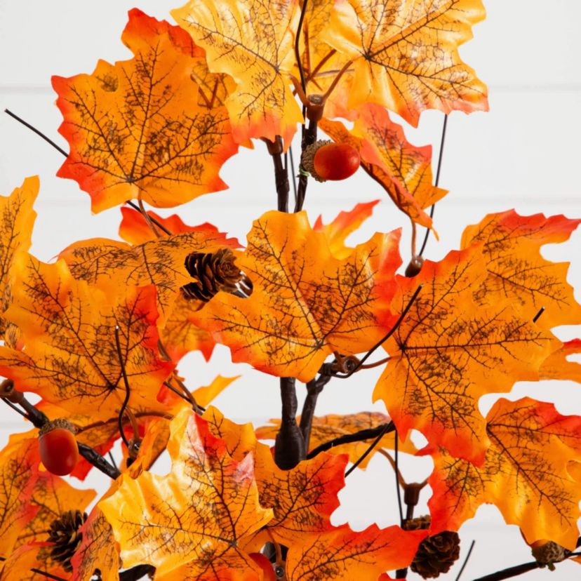 2-Foot Pre-Lit Autumn Maple Artificial Fall Tree with Acorns & Pinecones and 18 Warm White LED Lights