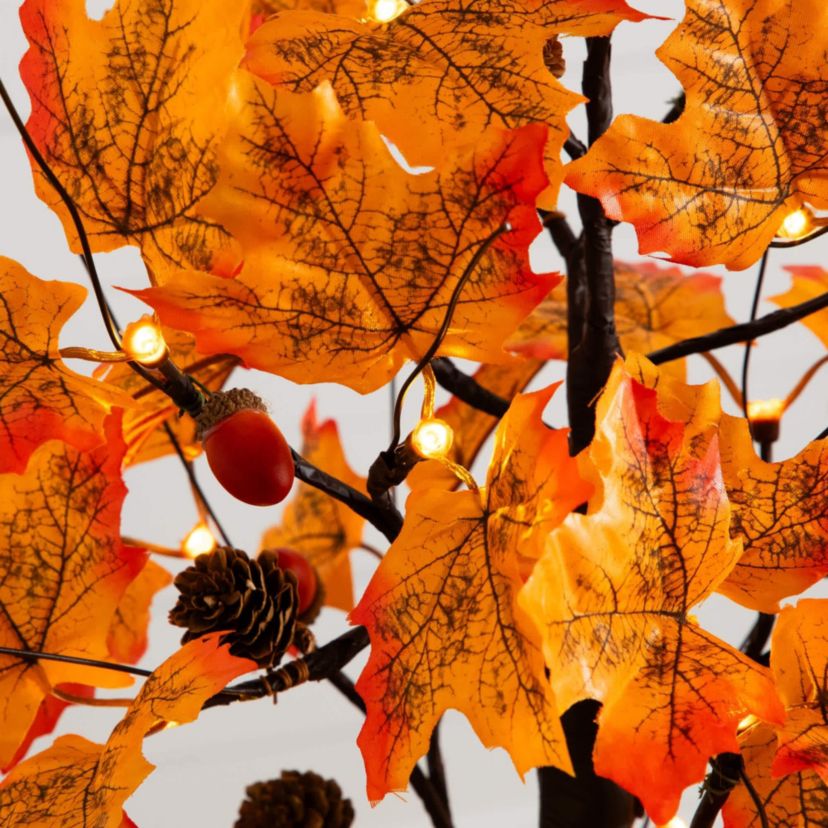 2-Foot Pre-Lit Autumn Maple Artificial Fall Tree with Acorns & Pinecones and 18 Warm White LED Lights