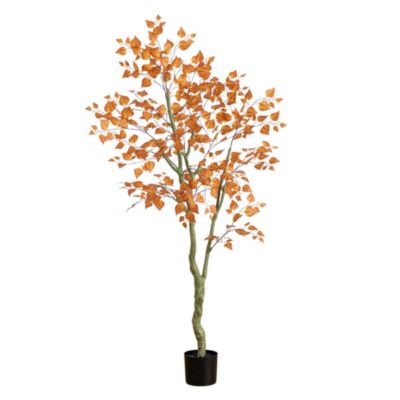 Nearly Natural 6-Foot Autumn Birch Leaf Artificial Fall Tree, Orange