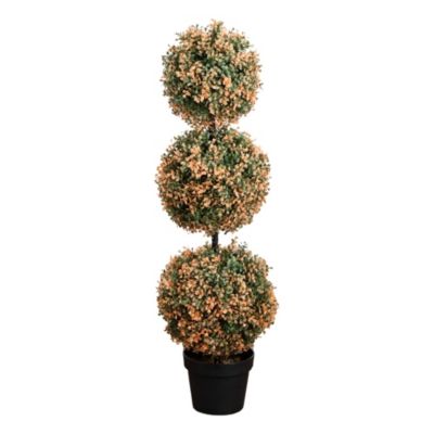 Nearly Natural 3-Foot UV Resistant Autumn Triple Ball Boxwood Artificial Fall Topiary Tree with 30 Warm White LED Lights (Indoor/Outdoor)
