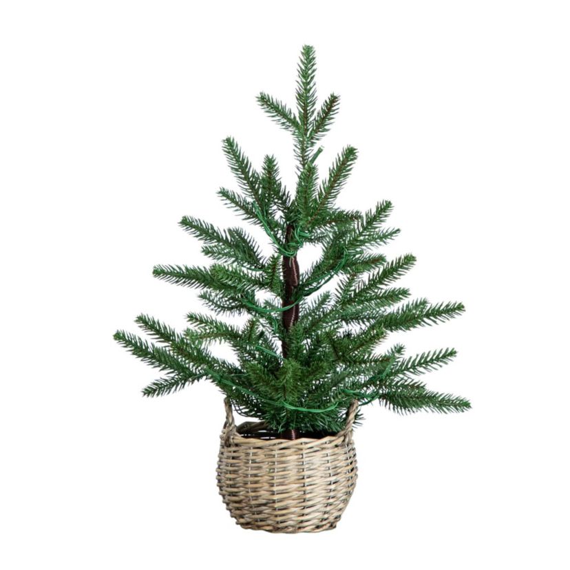 1.5-Foot Pre-Lit Artificial Mini Christmas Tree in Basket with 20 Warm White LED Lights
