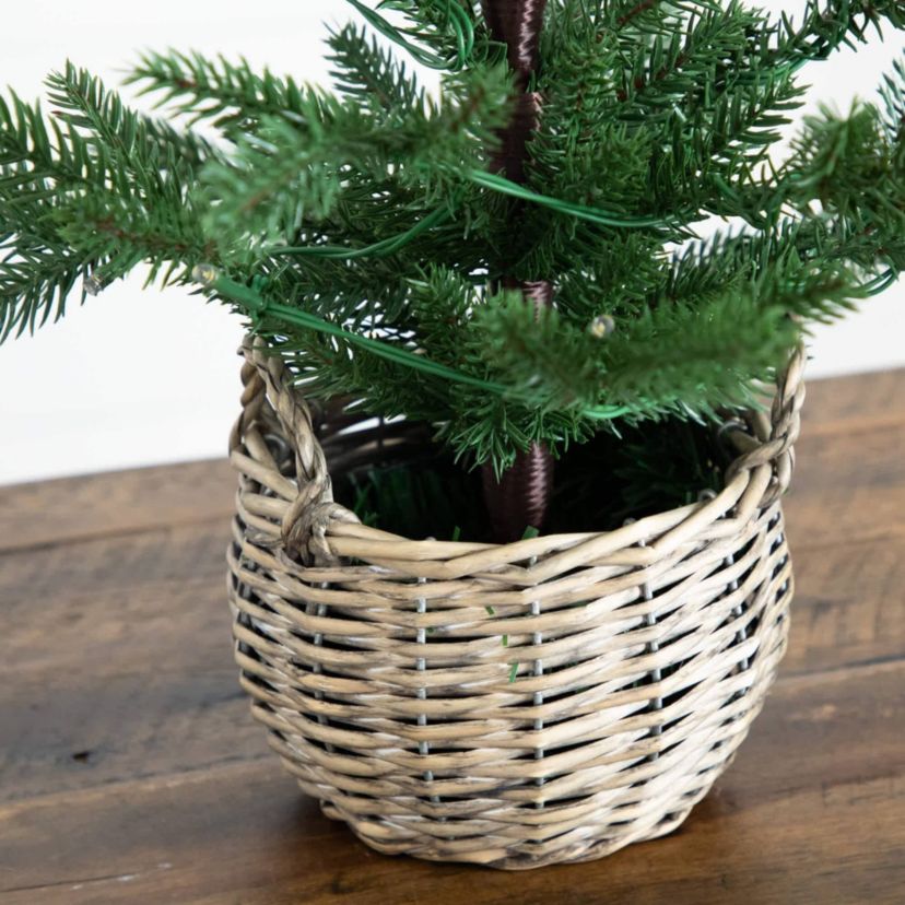 1.5-Foot Pre-Lit Artificial Mini Christmas Tree in Basket with 20 Warm White LED Lights