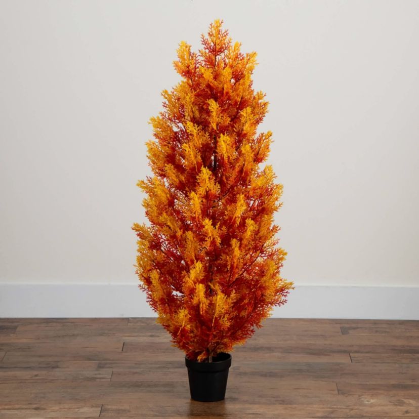 4-Foot UV Resistant Autumn Artificial Fall Cedar Tree (Indoor/Outdoor)