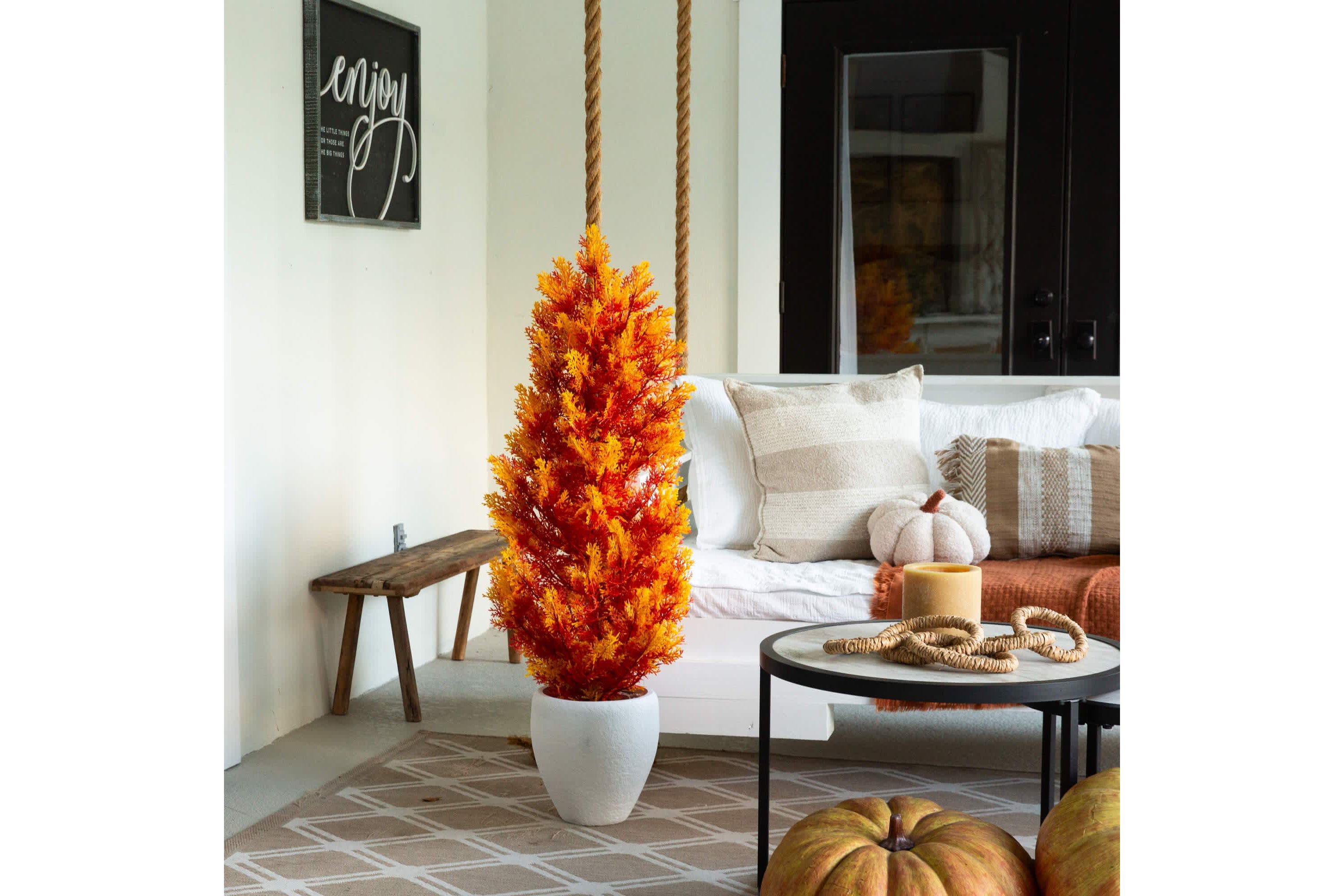 4-Foot UV Resistant Autumn Artificial Fall Cedar Tree (Indoor/Outdoor)
