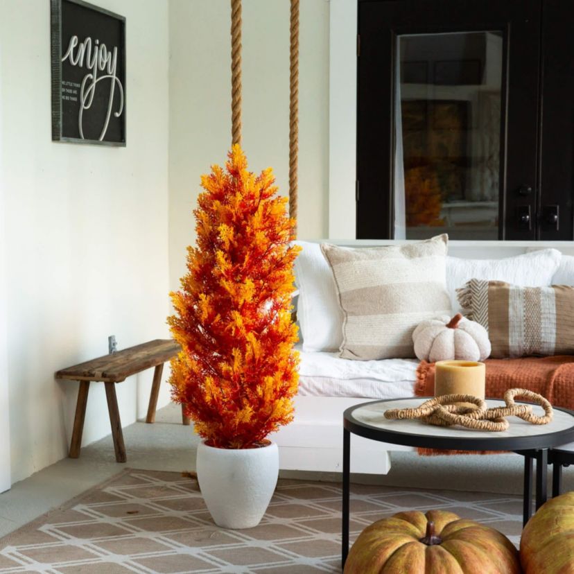 4-Foot UV Resistant Autumn Artificial Fall Cedar Tree (Indoor/Outdoor)